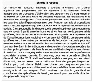 reponse ministre