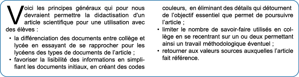 Voici les principes g n raux qui pour nous devraient permettre la didactisation d'un article scientifique pour une ut   