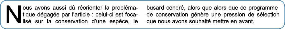 Nous avons aussi d  r orienter la probl matique d gag e par l article : celui-ci est focalis  sur la conservation d u   