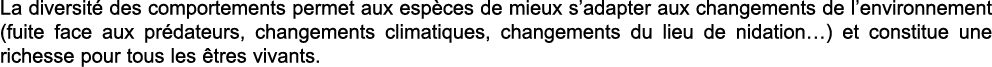 La diversit  des comportements permet aux esp ces de mieux s adapter aux changements de l environnement (fuite face a   