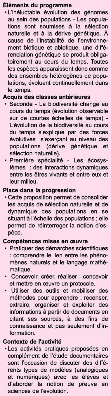  l ments du programme L in luctable  volution des g nomes au sein des populations - Les populations sont soumises   l   