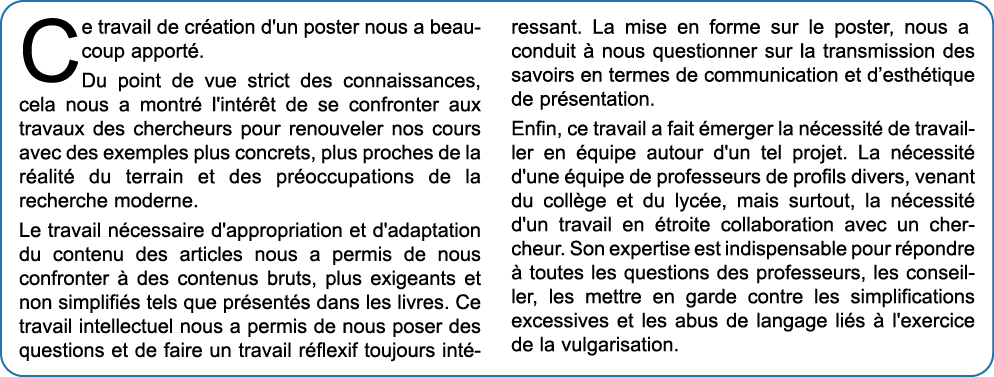 Ce travail de cr ation d'un poster nous a beaucoup apport   Du point de vue strict des connaissances, cela nous a mon   