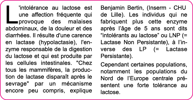 L'intol rance au lactose est une affection fr quente qui provoque des malaises abdominaux, de la douleur et des diarr   