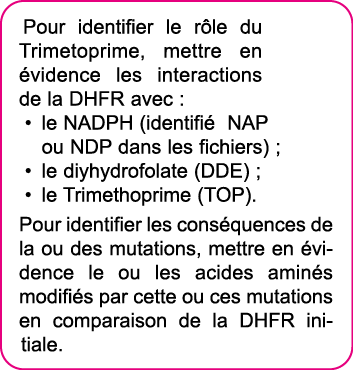 Pour identifier le r le du Trimetoprime, mettre en  vidence les interactions de la DHFR avec : le NADPH (identifi  NA   