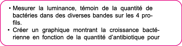 Mesurer la luminance, t moin de la quantit  de bact ries dans des diverses bandes sur les 4 profils  Cr er un graphiq   