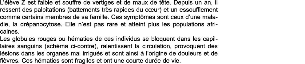 L  l ve Z est faible et souffre de vertiges et de maux de t te  Depuis un an, il ressent des palpitations (battements   