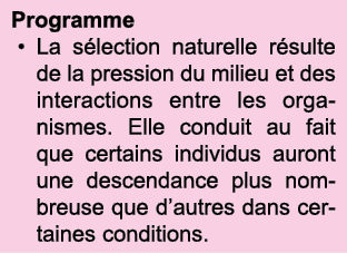 Programme La s lection naturelle r sulte de la pression du milieu et des interactions entre les organismes  Elle cond   