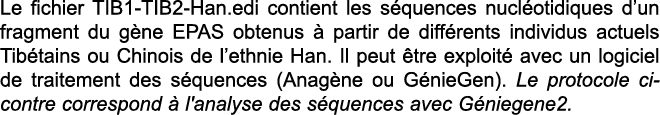 Le fichier TIB1-TIB2-Han edi contient les s quences nucl otidiques d un fragment du g ne EPAS obtenus   partir de dif   