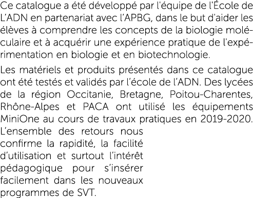 Ce catalogue a  t  d velopp  par l' quipe de l' cole de L ADN en partenariat avec l APBG, dans le but d'aider les  l    